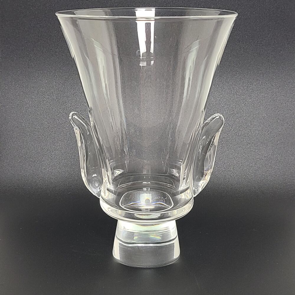 Steuben Hand Worked Crystal Clear Lyre Footed Vase Signed Art Deco